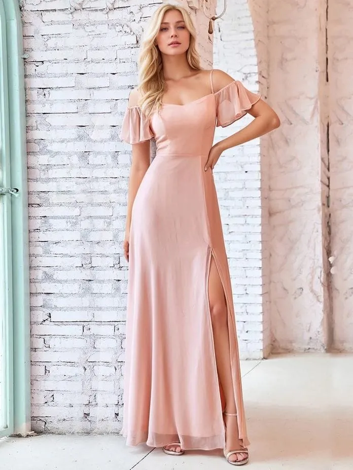 Robe invitée de mariage longue rose poudré