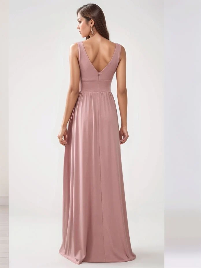 Robe de demoiselle d'honneur rose sans manches