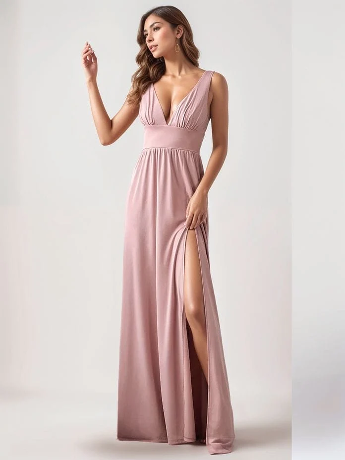 Robe de demoiselle d'honneur rose sans manches