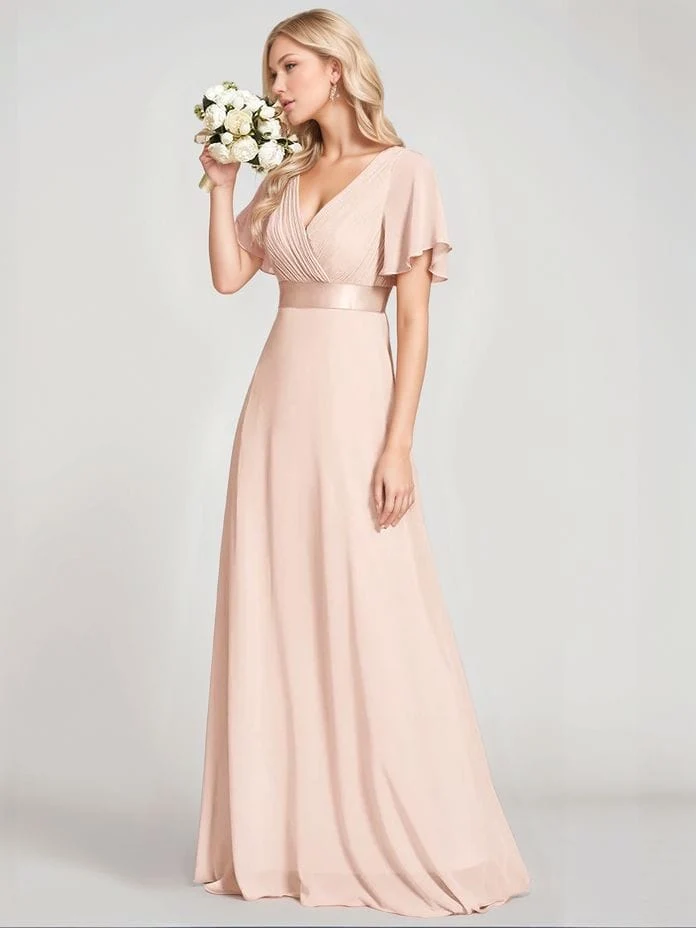 Robe demoiselle d'honneur rose poudre longue
