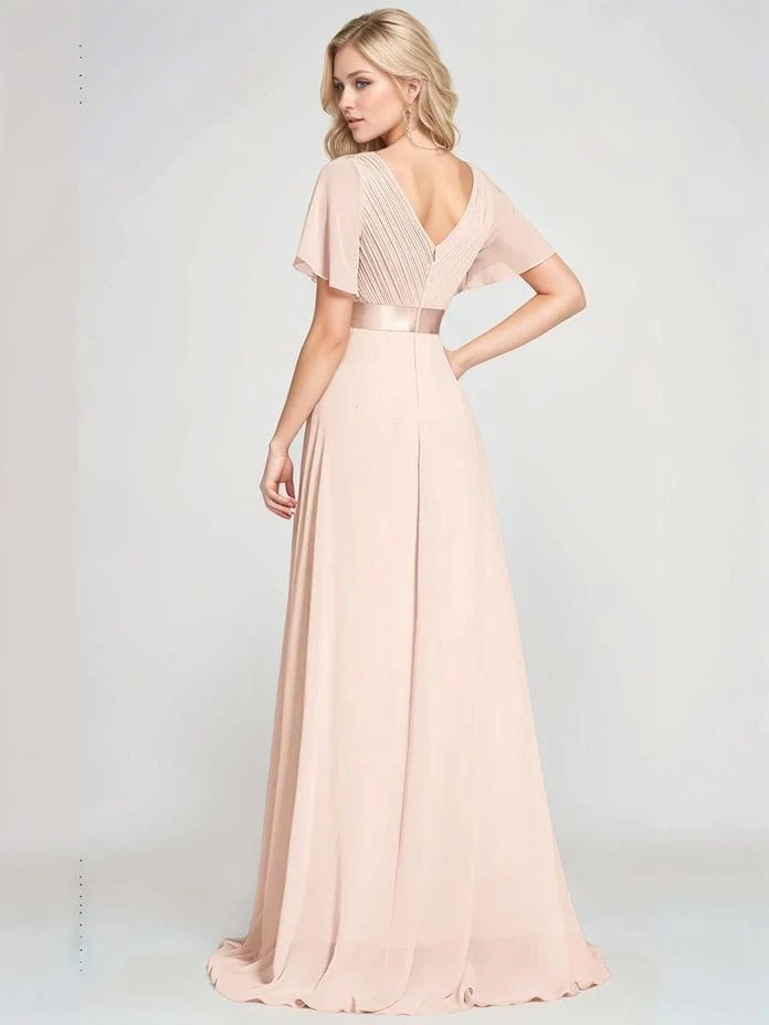 Robe demoiselle d'honneur rose poudre longue