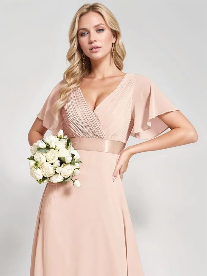 Robe demoiselle d'honneur rose poudre longue