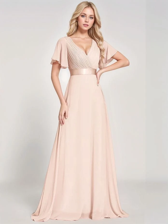 Robe demoiselle d'honneur rose poudre longue