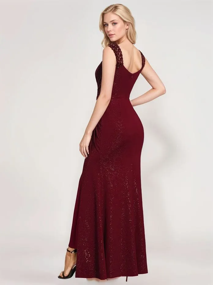 Robe de soirée bordeaux longue à paillettes