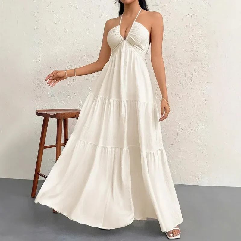 Robe été blanche bohème longue dos nu