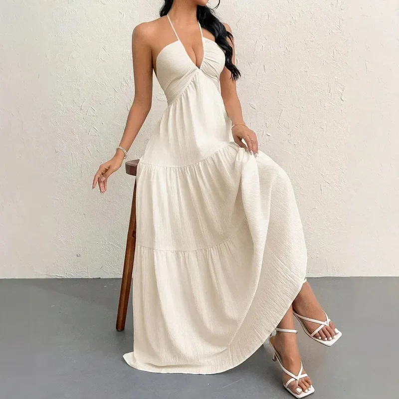 Robe été blanche bohème longue dos nu