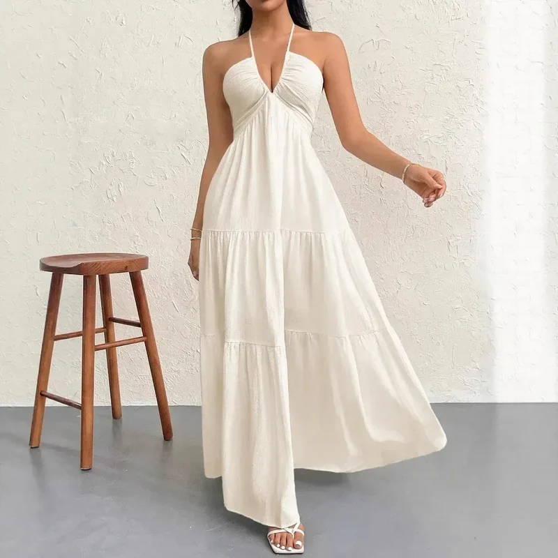 Robe été blanche bohème longue dos nu