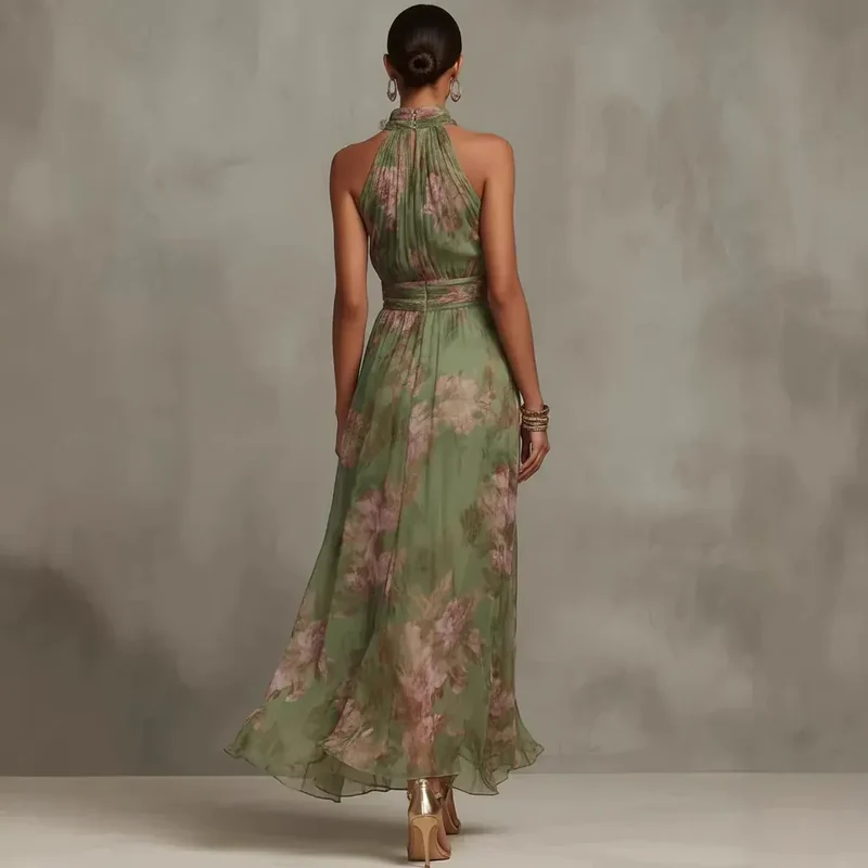 Robe d'été fluide verte à col licou