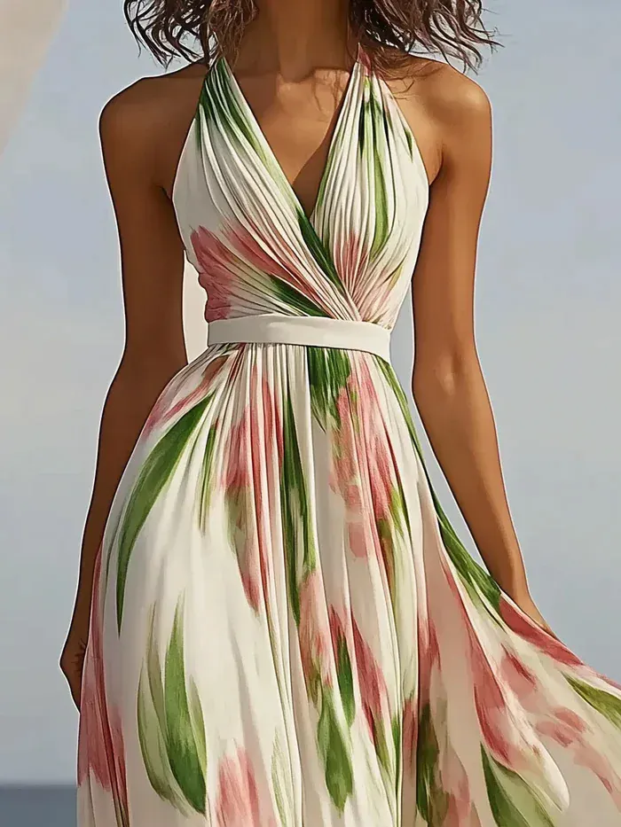 Robe fluide fleurie longue sans manches