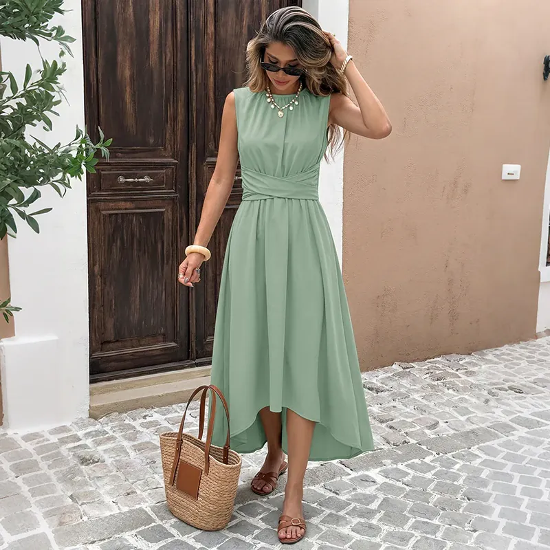 Robe été verte décontractée bas asymétrique