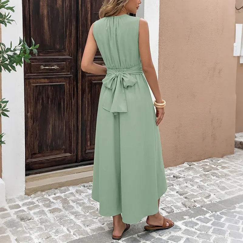 Robe été verte décontractée bas asymétrique