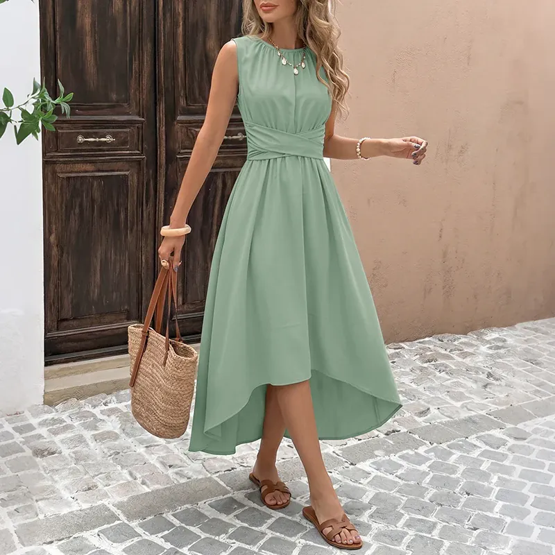 Robe été verte décontractée bas asymétrique