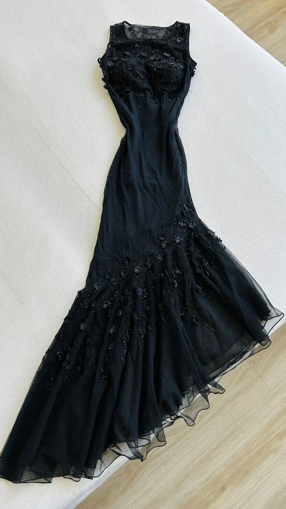 Robe de bal longue vintage en tulle, sans manches, avec soutien-gorge intégré