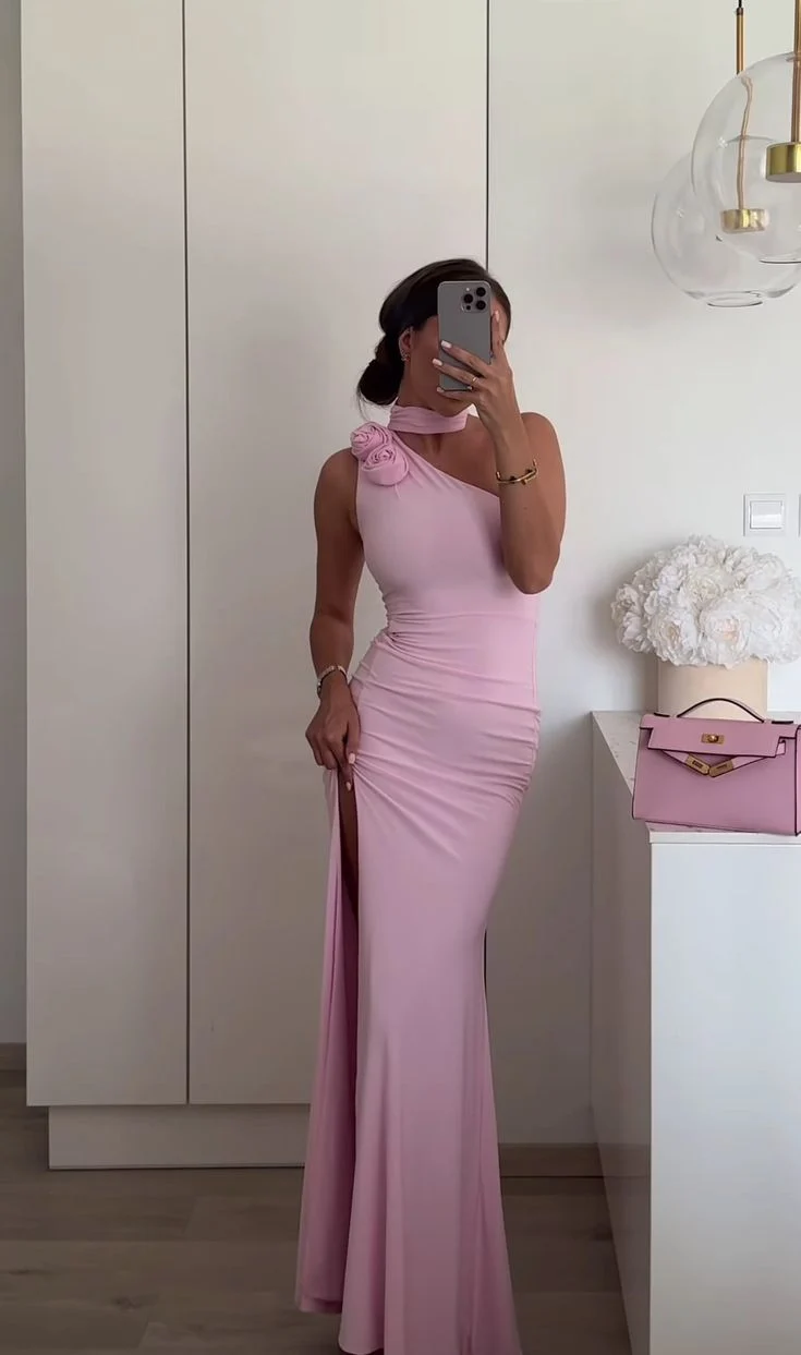 Robe de bal sirène élégante en satin rose