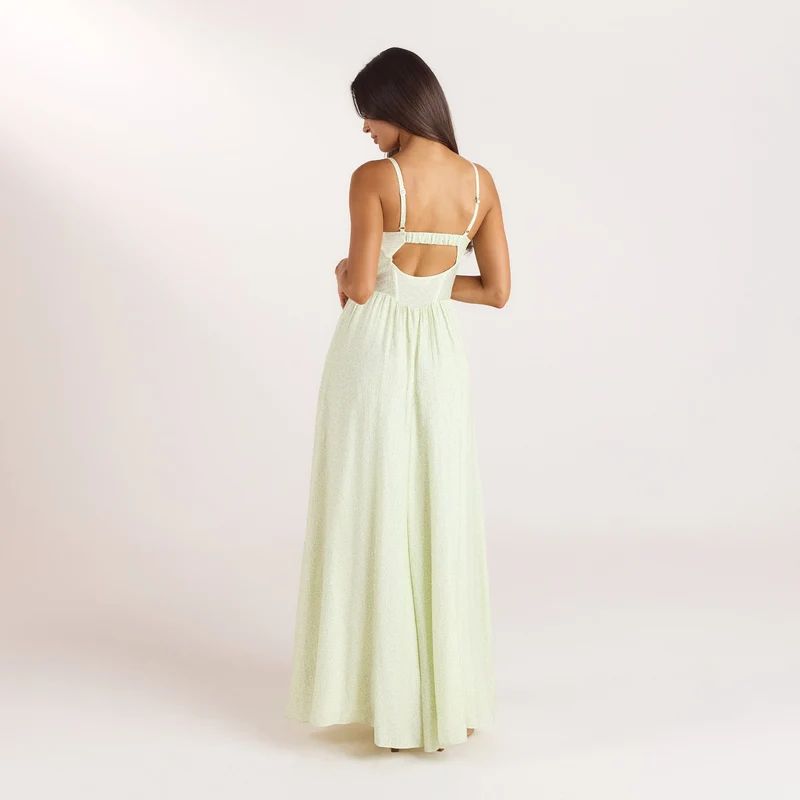 Robe Maxi Plongeante - Crème Florale