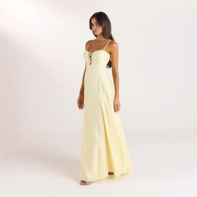 Robe Maxi Brodée - Jaune Citron