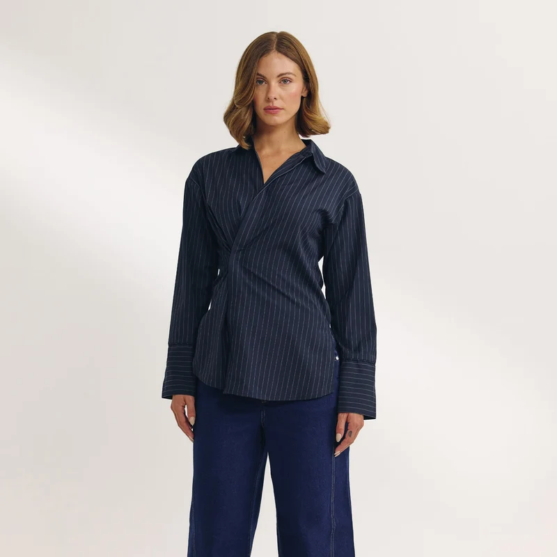 T-shirt Asymétrique - Rayures Bleu Marine