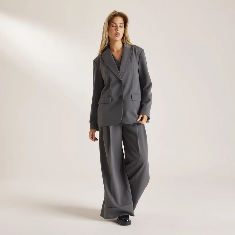 Pantalon Tailleur avec Revers - Charbon