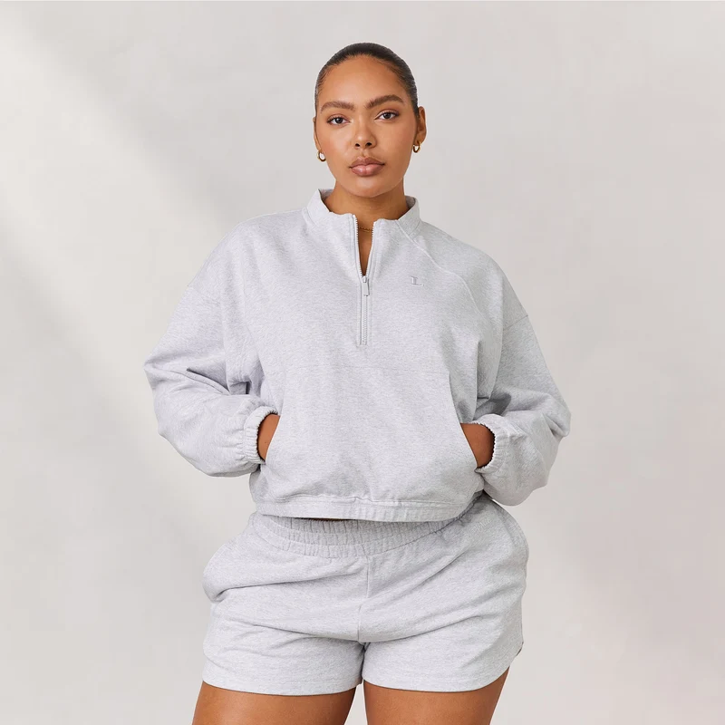 Varsity Pull avec Quart de Zip - Gris Givré