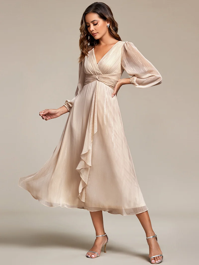 ever EMBER | Robe invitée mariage en mousseline plissée à manches volantées (Vente finale)