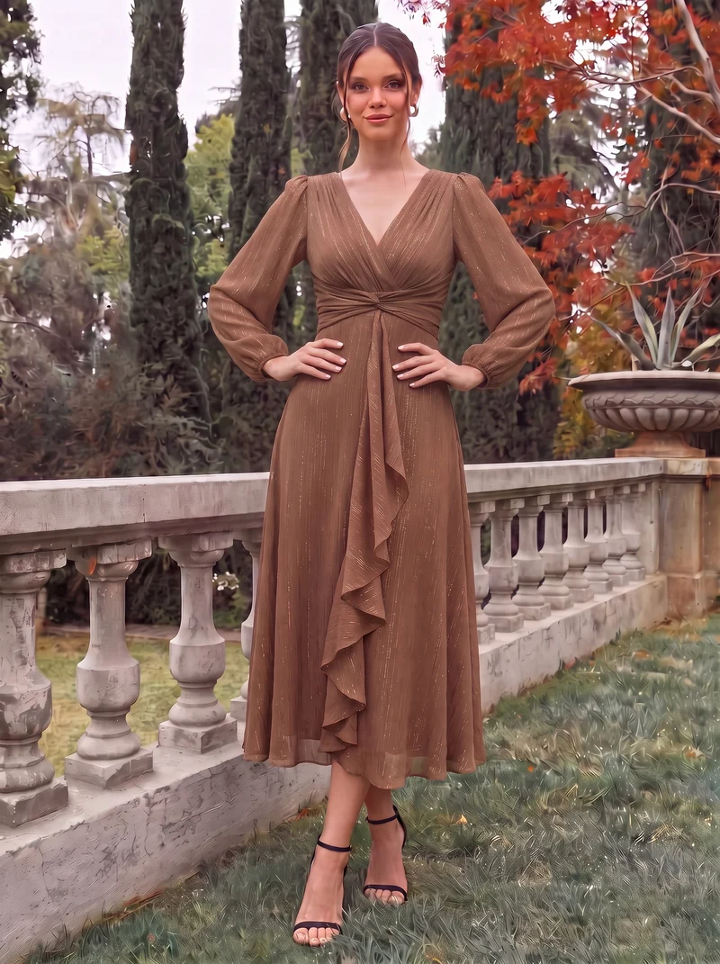 ever EMBER | Robe invitée mariage en mousseline plissée à manches volantées (Vente finale)