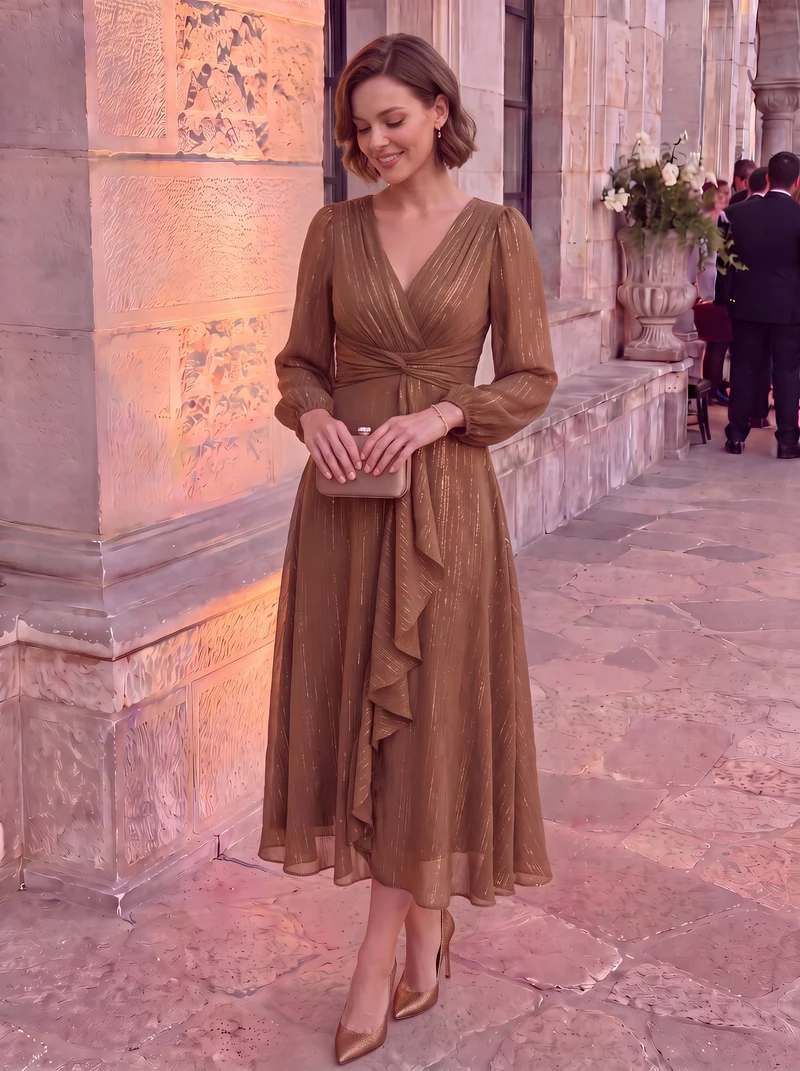 ever EMBER | Robe invitée mariage en mousseline plissée à manches volantées (Vente finale)