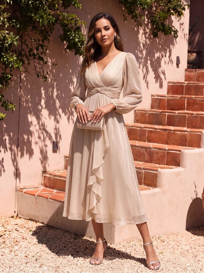 ever EMBER | Robe invitée mariage en mousseline plissée à manches volantées (Vente finale)