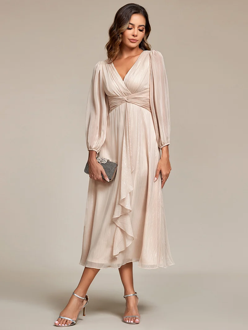ever EMBER | Robe invitée mariage en mousseline plissée à manches volantées (Vente finale)