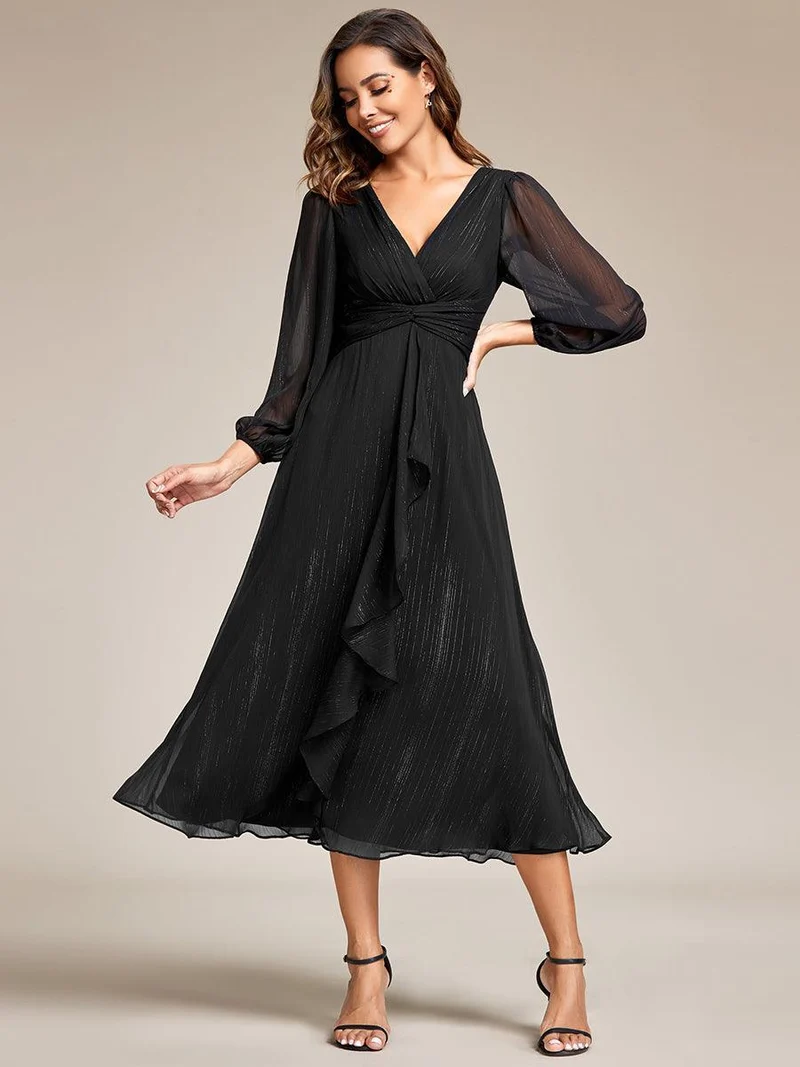 ever EMBER | Robe invitée mariage en mousseline plissée à manches volantées (Vente finale)