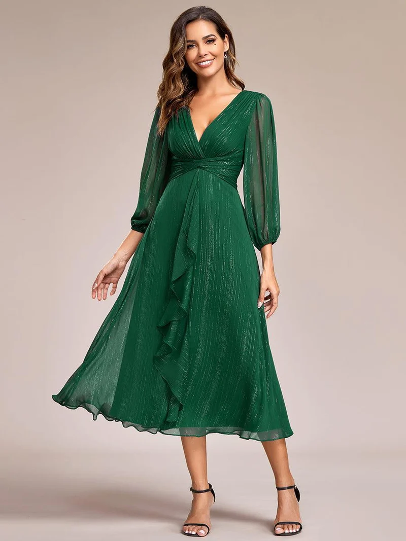 ever EMBER | Robe invitée mariage en mousseline plissée à manches volantées (Vente finale)