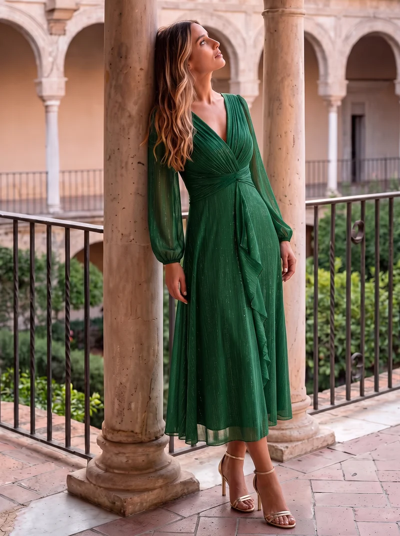 ever EMBER | Robe invitée mariage en mousseline plissée à manches volantées (Vente finale)