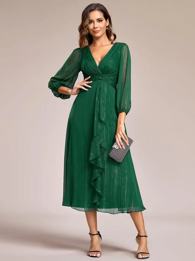 ever EMBER | Robe invitée mariage en mousseline plissée à manches volantées (Vente finale)