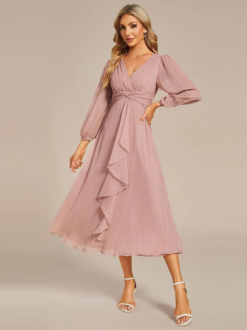 ever EMBER | Robe invitée mariage en mousseline plissée à manches volantées (Vente finale)