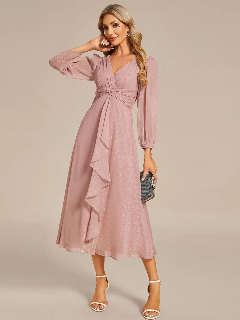 ever EMBER | Robe invitée mariage en mousseline plissée à manches volantées (Vente finale)
