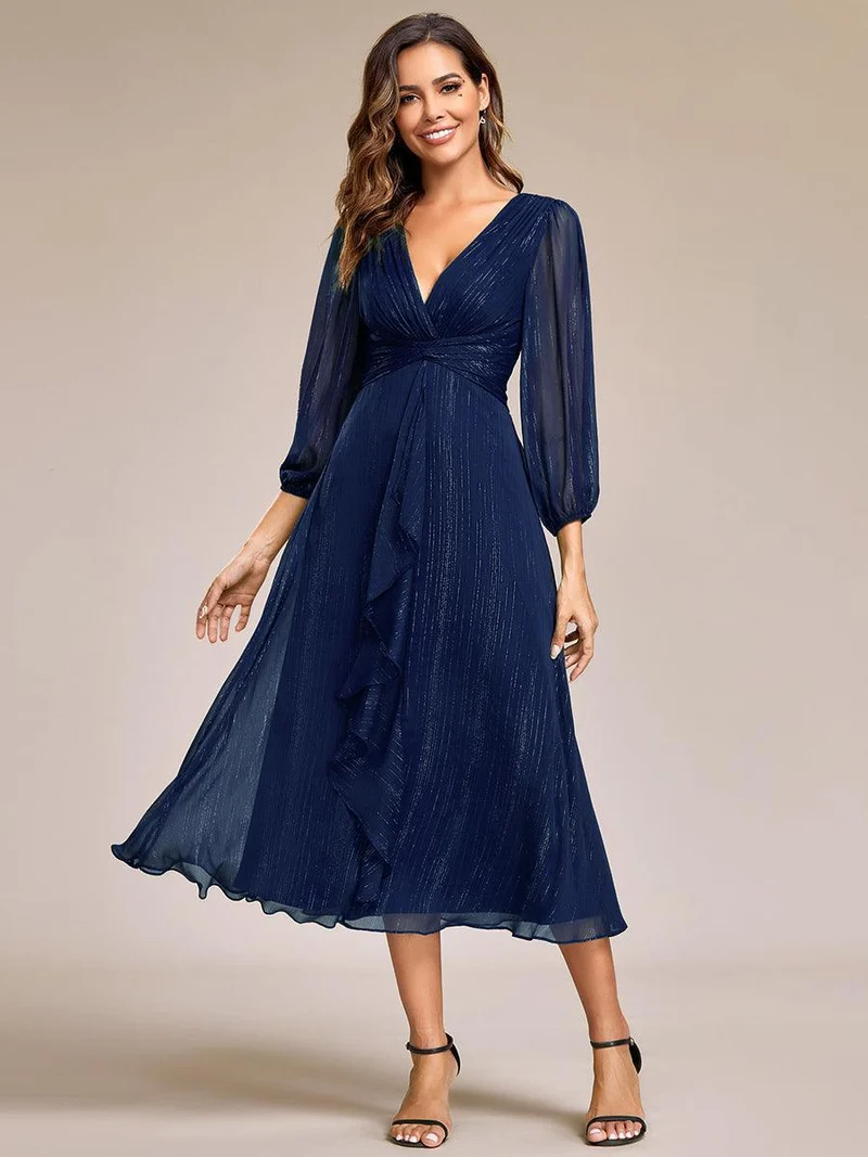 ever EMBER | Robe invitée mariage en mousseline plissée à manches volantées (Vente finale)