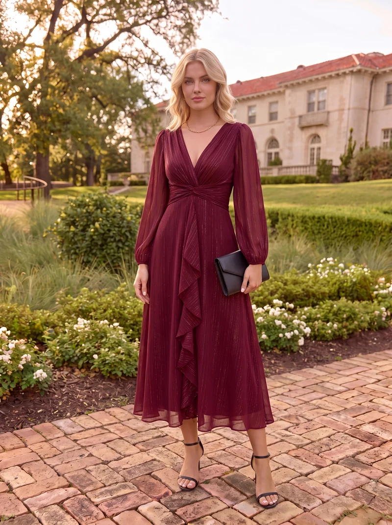 ever EMBER | Robe invitée mariage en mousseline plissée à manches volantées (Vente finale)