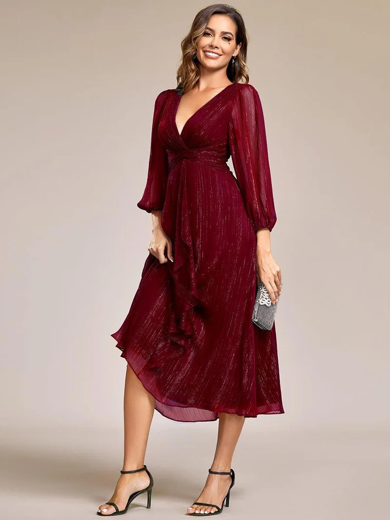 ever EMBER | Robe invitée mariage en mousseline plissée à manches volantées (Vente finale)