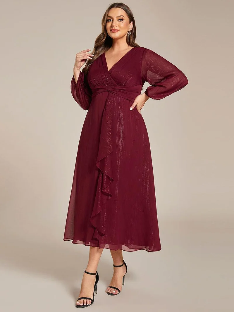ever EMBER | Robe invitée mariage en mousseline plissée à manches volantées (Vente finale)