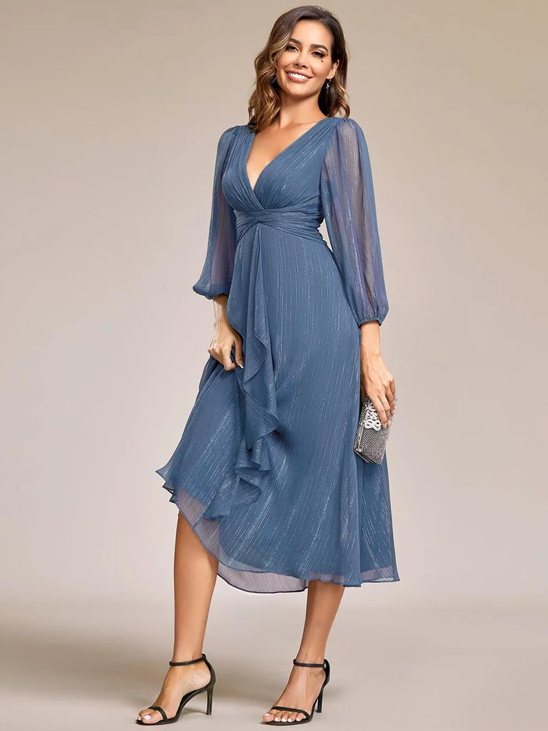 ever EMBER | Robe invitée mariage en mousseline plissée à manches volantées (Vente finale)