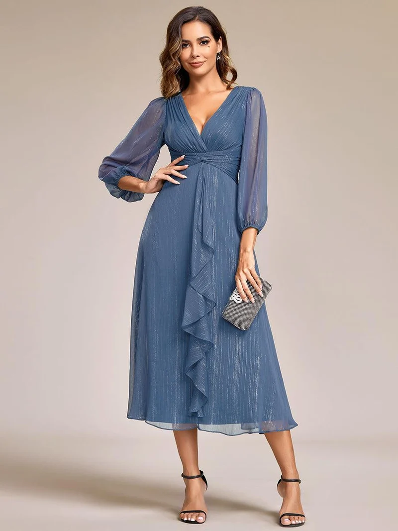 ever EMBER | Robe invitée mariage en mousseline plissée à manches volantées (Vente finale)