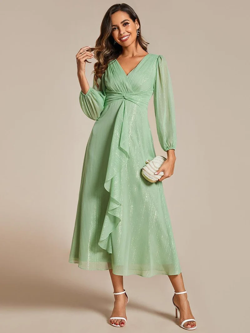 ever EMBER | Robe invitée mariage en mousseline plissée à manches volantées (Vente finale)