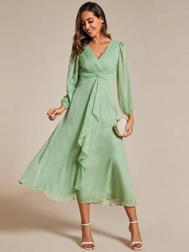 ever EMBER | Robe invitée mariage en mousseline plissée à manches volantées (Vente finale)