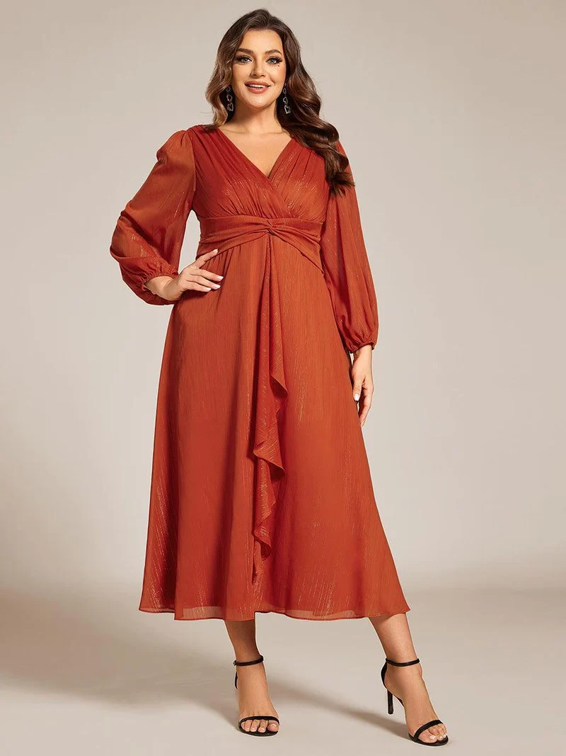 ever EMBER | Robe invitée mariage en mousseline plissée à manches volantées (Vente finale)