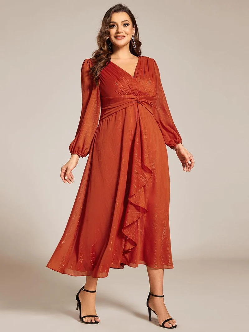 ever EMBER | Robe invitée mariage en mousseline plissée à manches volantées (Vente finale)
