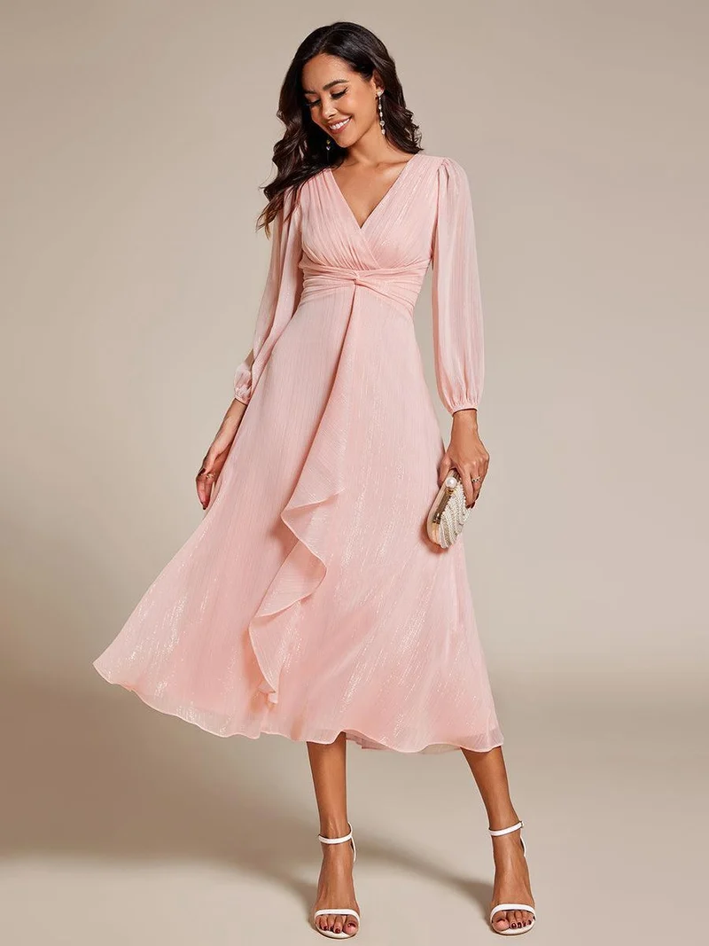 ever EMBER | Robe invitée mariage en mousseline plissée à manches volantées (Vente finale)