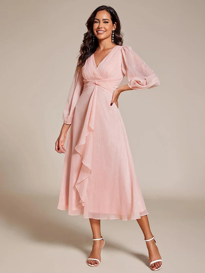 ever EMBER | Robe invitée mariage en mousseline plissée à manches volantées (Vente finale)