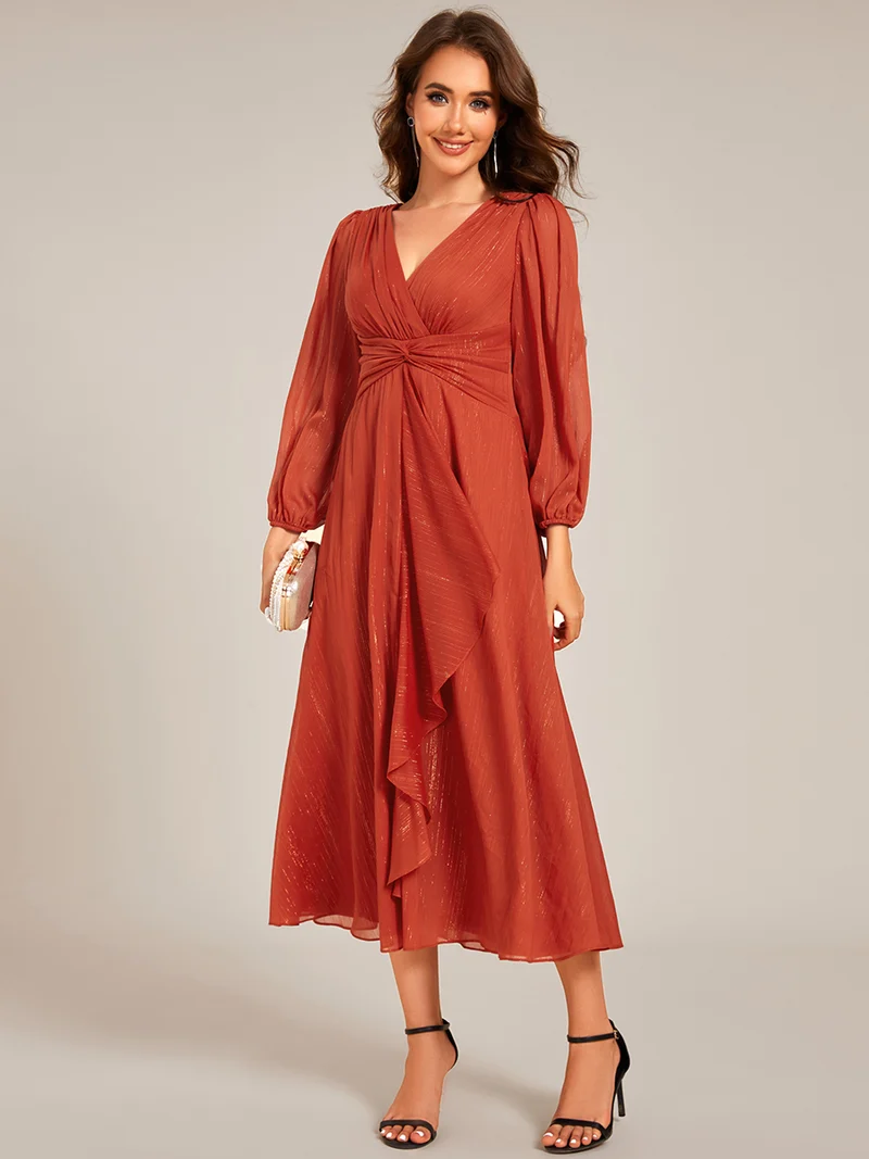 ever EMBER | Robe invitée mariage en mousseline plissée à manches volantées (Vente finale)