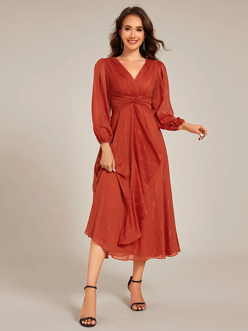 ever EMBER | Robe invitée mariage en mousseline plissée à manches volantées (Vente finale)