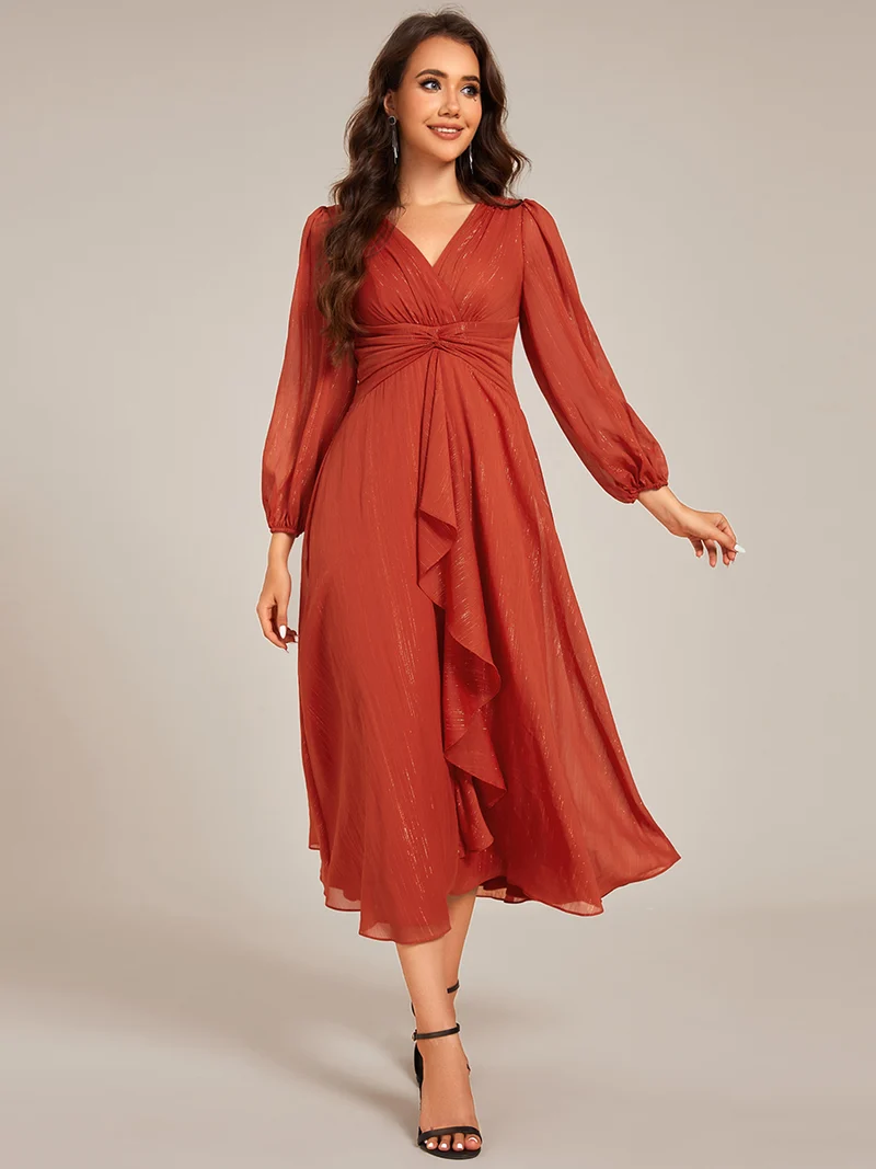 ever EMBER | Robe invitée mariage en mousseline plissée à manches volantées (Vente finale)