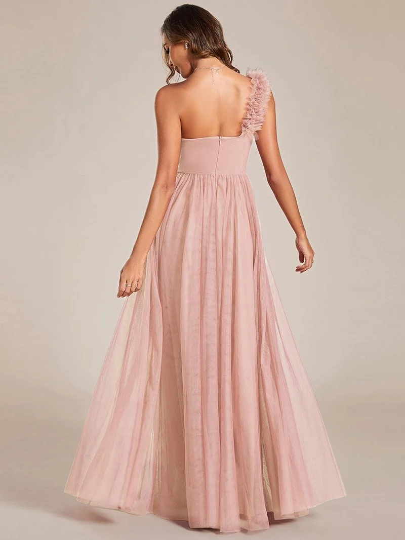 ever CLOE|Robe demoiselle d'honneur à une épaule appliquée en tulle avec une fente haute